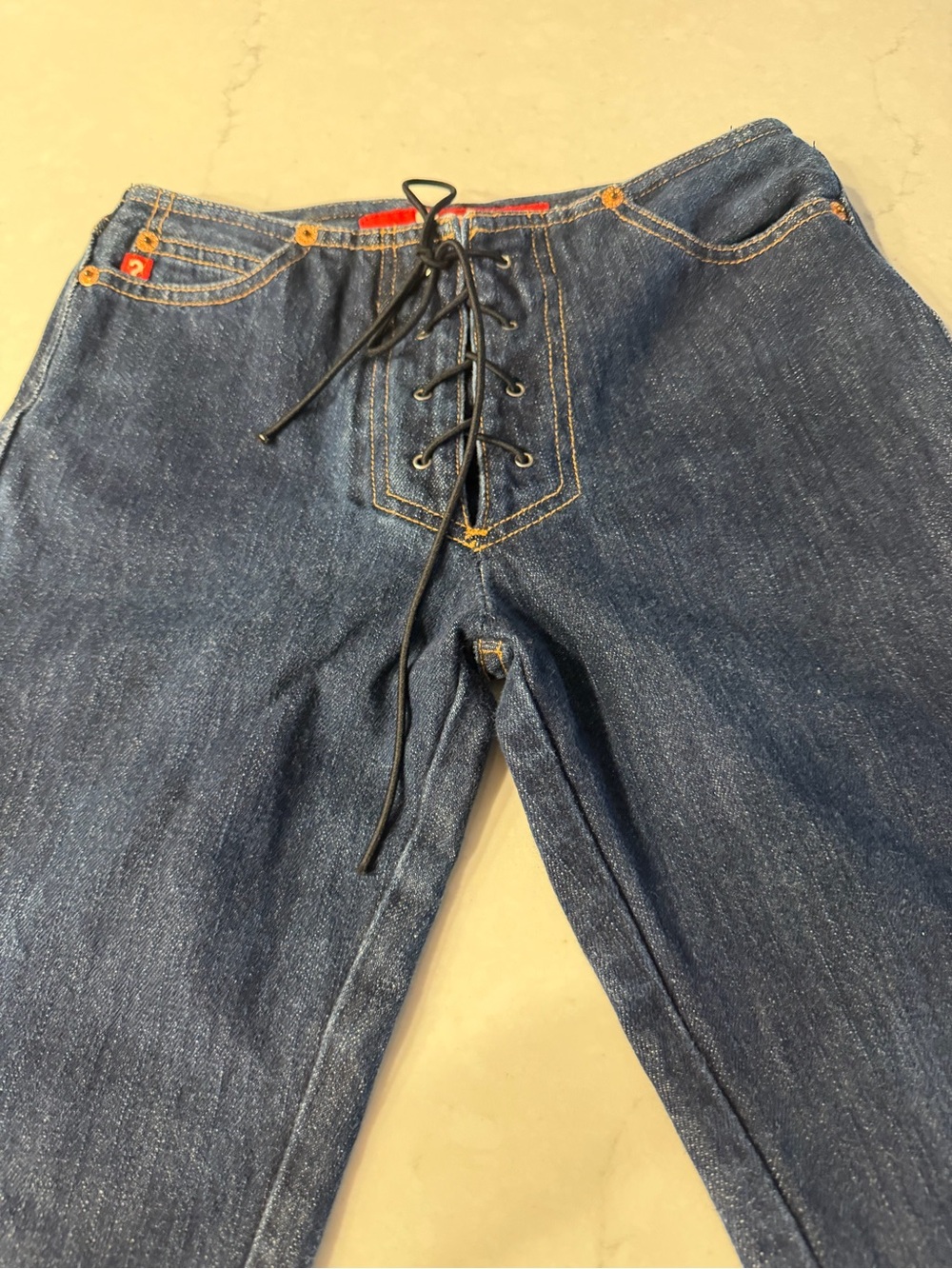 Guess Blue Denim Bootcut Jeans with Lace-Up Front
